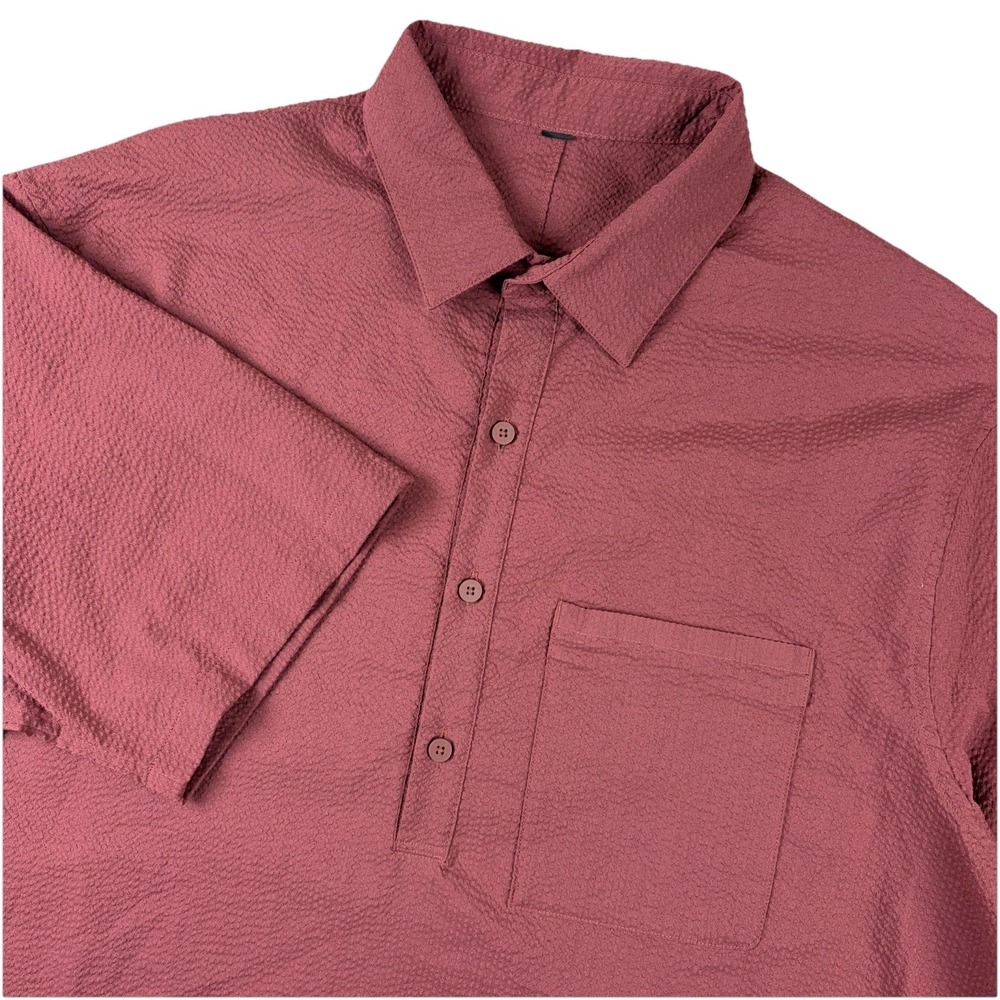 Lululemon Polo Shirt Mens XL Red Seersucker Woven Air Popover Half Placket